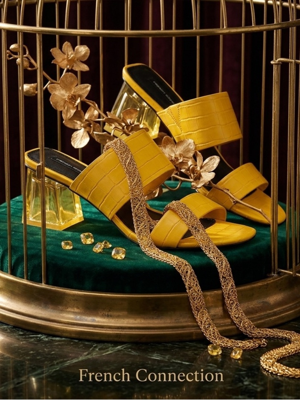 Yellow Block Heel Slide Sandals